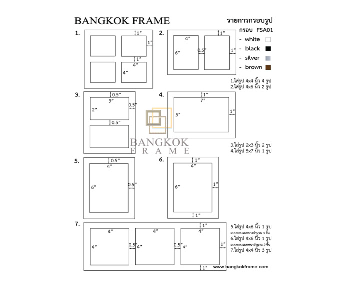 รายละเอียดขนาดภาพกรอบชุด 10 ชิ้น